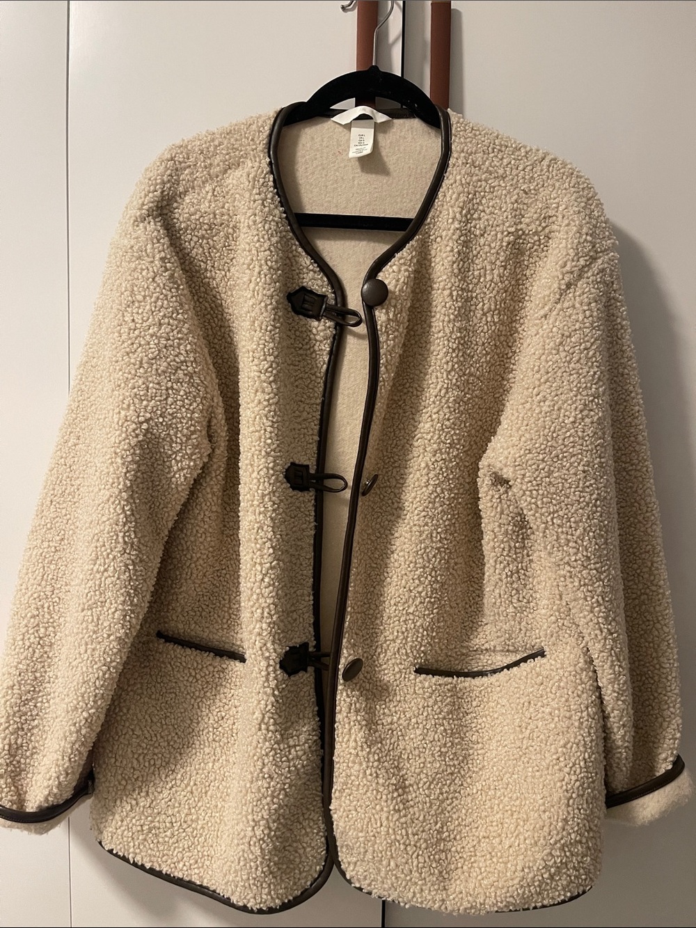 H&M Cream Teddy Jacket with Dark Trim